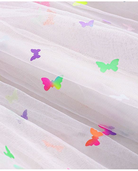 Babyhug Woven Sleeveless Fit & Flared Party Frock with 3D Butterfly Applique - White