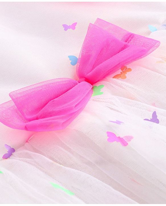 Babyhug Woven Sleeveless Fit & Flared Party Frock with 3D Butterfly Applique - White