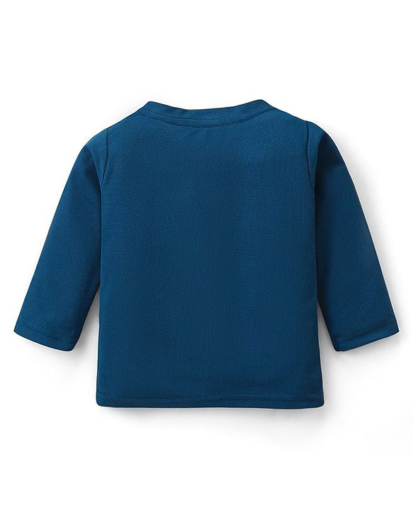 Babyhug Woven Full Sleeves Solid T-Shirt & Trouser Set with Waistcoat -Blue
