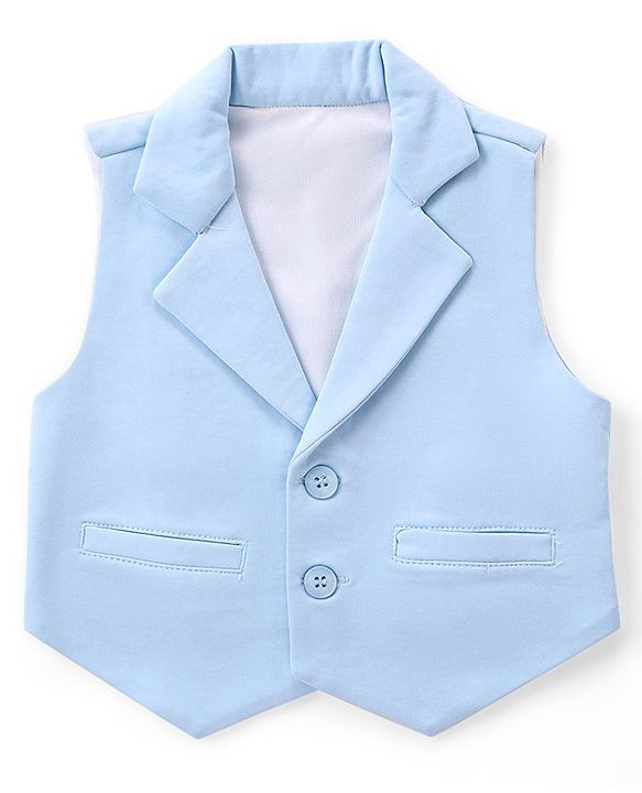 Babyhug Woven Full Sleeves Solid T-Shirt & Trouser Set with Waistcoat -Blue