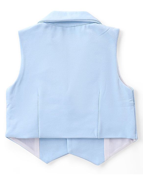 Babyhug Woven Full Sleeves Solid T-Shirt & Trouser Set with Waistcoat -Blue