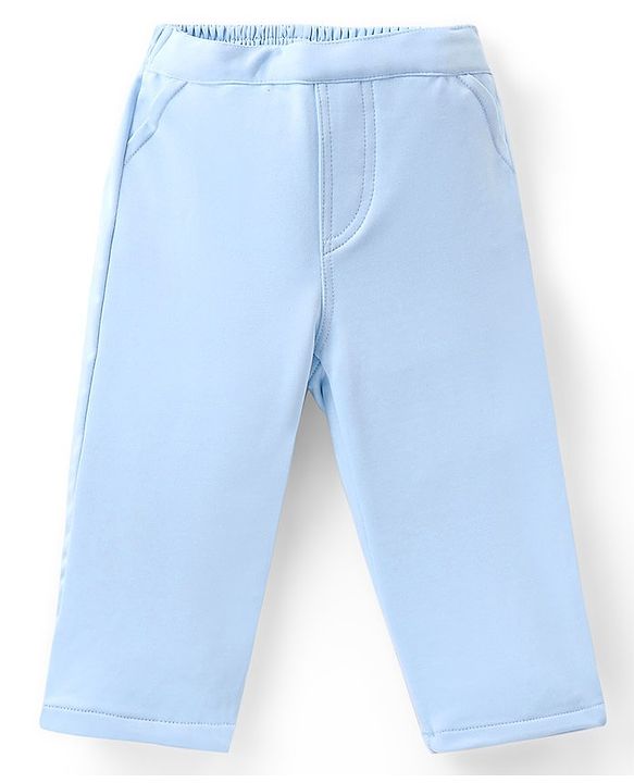 Babyhug Woven Full Sleeves Solid T-Shirt & Trouser Set with Waistcoat -Blue