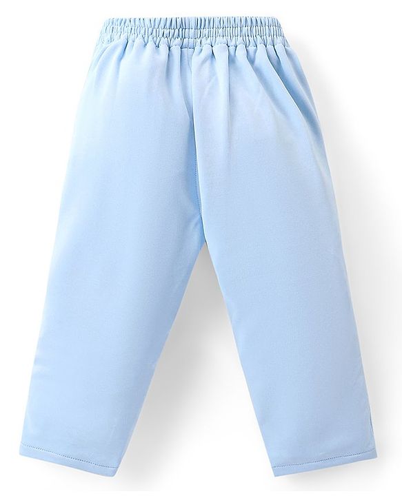 Babyhug Woven Full Sleeves Solid T-Shirt & Trouser Set with Waistcoat -Blue