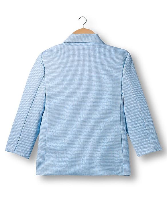 Babyhug Woven Full Sleeves Solid Party Shirt & Jeans Set With Blazer - Light Blue
