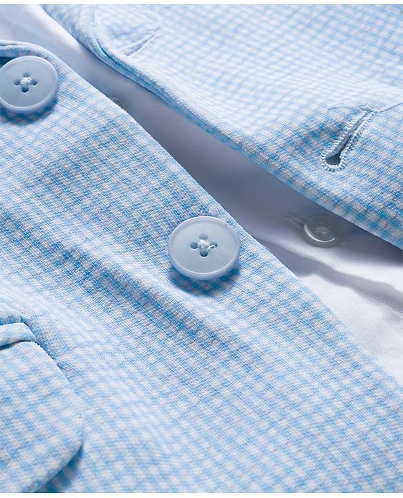 Babyhug Woven Full Sleeves Solid Party Shirt & Jeans Set With Blazer - Light Blue