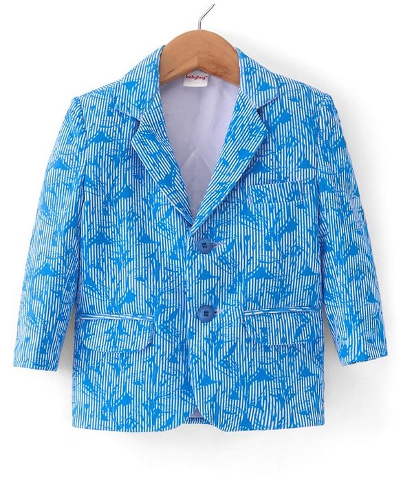 Babyhug Knitted Full Sleeves Party Wear Printed Blazer - Blue