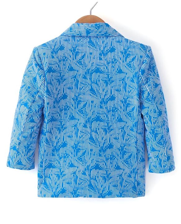 Babyhug Knitted Full Sleeves Party Wear Printed Blazer - Blue