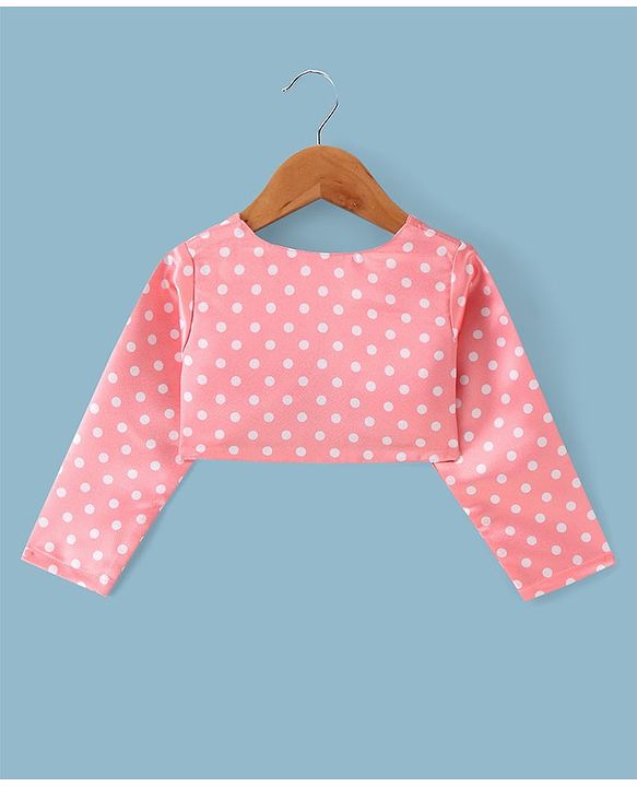 Babyhug Woven Dress With Full Sleeves Shrug Polka Dots Print - White & Peach