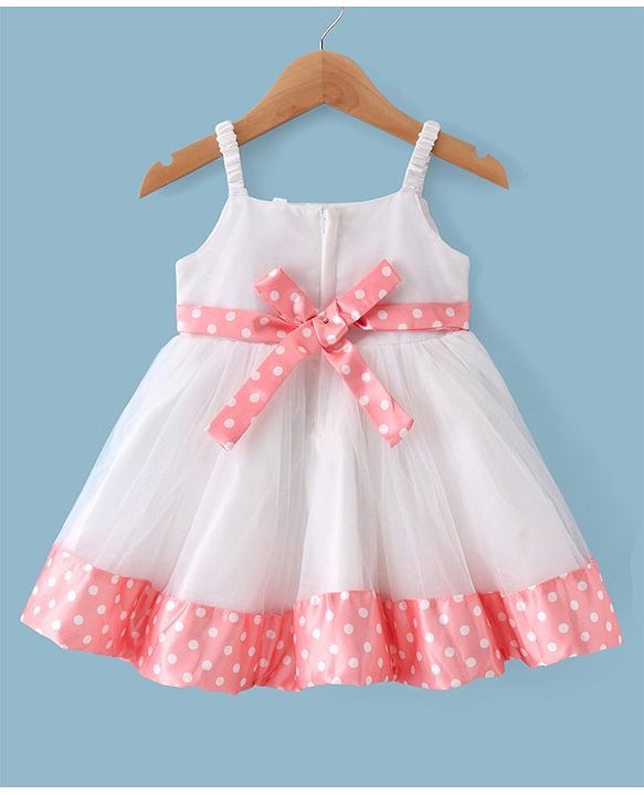 Babyhug Woven Dress With Full Sleeves Shrug Polka Dots Print - White & Peach