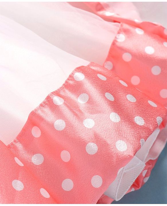 Babyhug Woven Dress With Full Sleeves Shrug Polka Dots Print - White & Peach