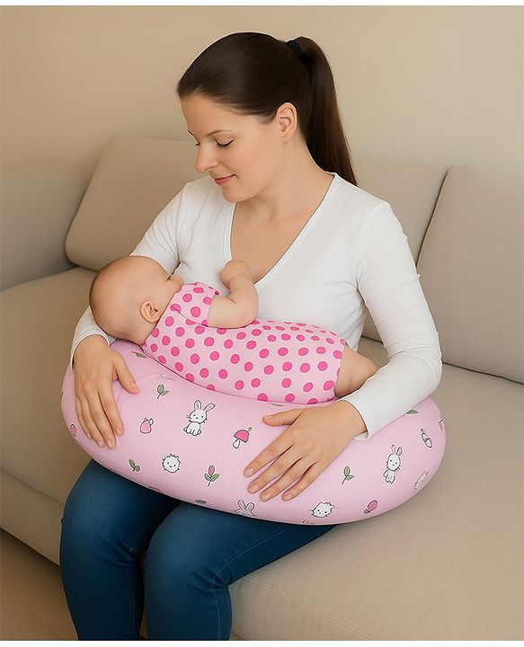 Babyhug Feeding Pillow Bunny Print - Pink | Fits upto waist size 36 inches