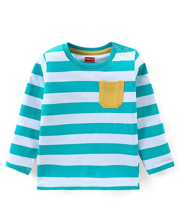 Babyhug Cotton Knit Full Sleeves Striped T-Shirt With Pocket - Multicolor