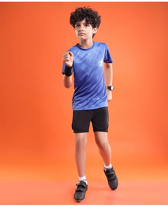 Pine Active Knitted Half Sleeves T-shirt With Football Logo - Blue