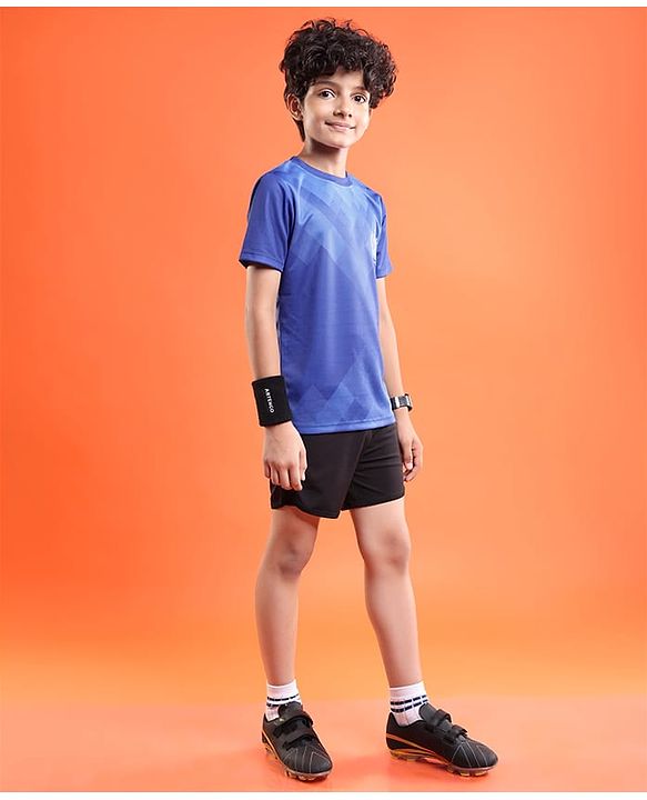 Pine Active Knitted Half Sleeves T-shirt With Football Logo - Blue