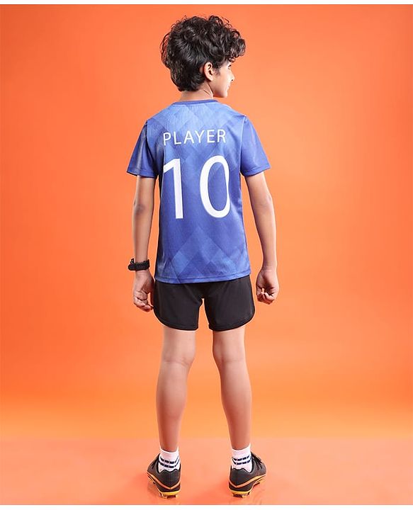 Pine Active Knitted Half Sleeves T-shirt With Football Logo - Blue