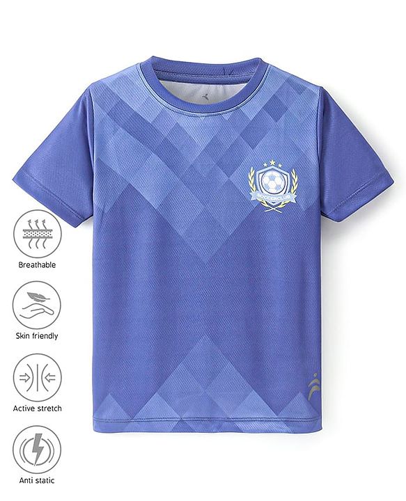 Pine Active Knitted Half Sleeves T-shirt With Football Logo - Blue