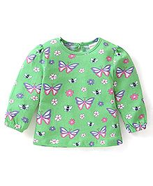 Babyhug Cotton Knit Full Sleeves Tops with Polka Dots  & Butterfly Graphics Pack of 3 - Pink Green & Purple