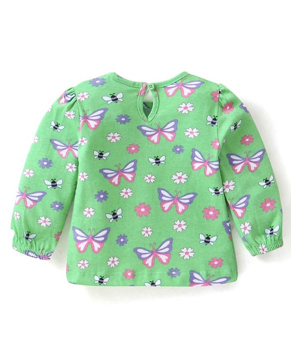 Babyhug Cotton Knit Full Sleeves Tops with Polka Dots  & Butterfly Graphics Pack of 3 - Pink Green & Purple