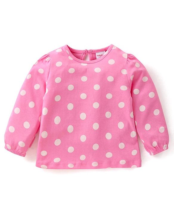 Babyhug Cotton Knit Full Sleeves Tops with Polka Dots  & Butterfly Graphics Pack of 3 - Pink Green & Purple
