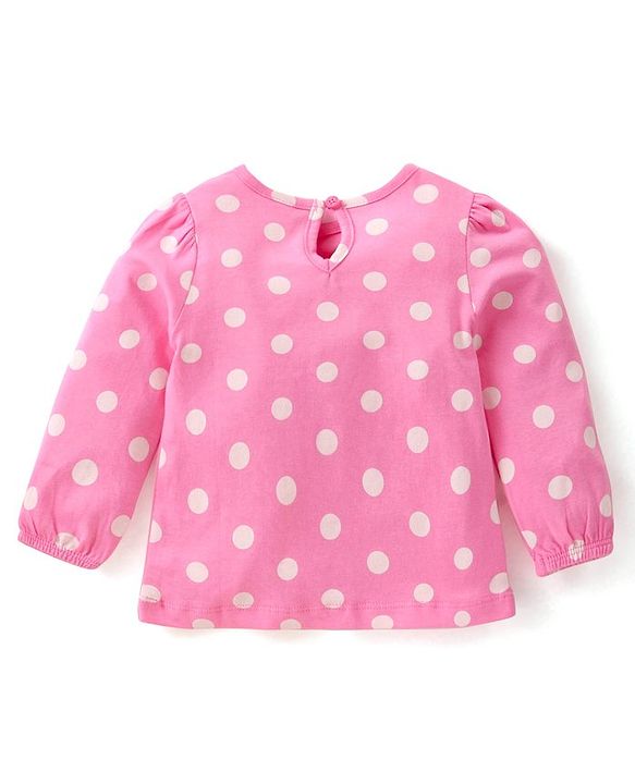 Babyhug Cotton Knit Full Sleeves Tops with Polka Dots  & Butterfly Graphics Pack of 3 - Pink Green & Purple