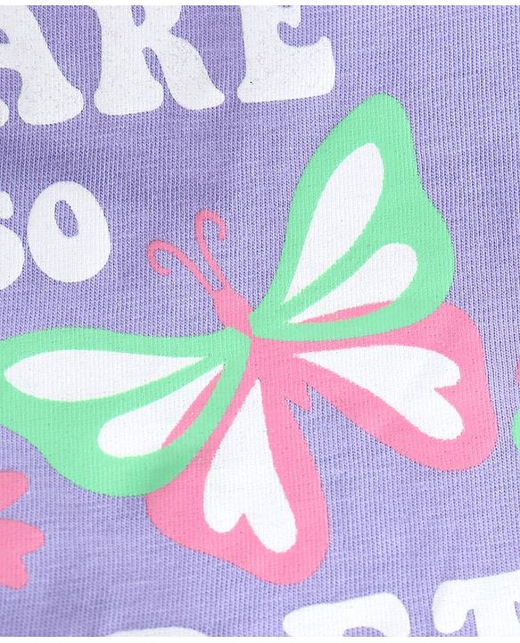 Babyhug Cotton Knit Full Sleeves Tops with Polka Dots  & Butterfly Graphics Pack of 3 - Pink Green & Purple