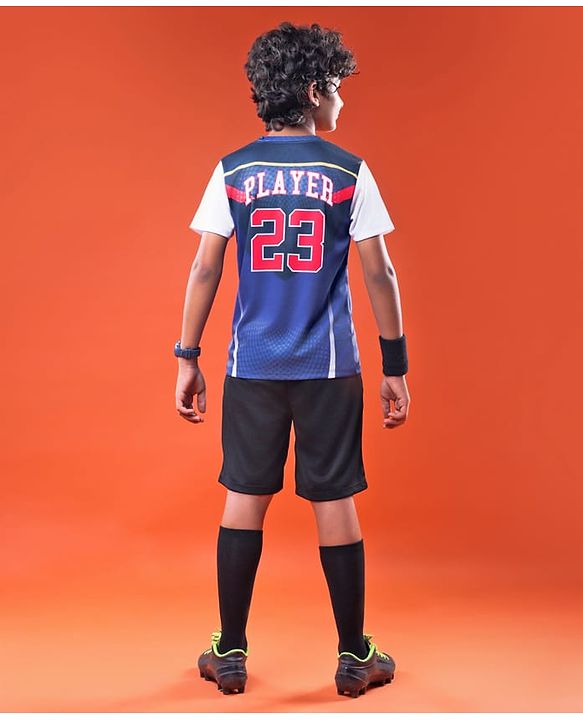 Pine Active Knitted Half Sleeves T-Shirt with Text & Number Print - Blue