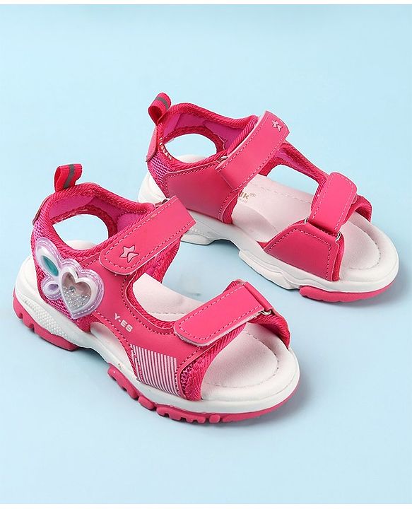 Cute Walk by Babyhug Casual Sandals with Velcro Closure & Heart Applique - Fuschia