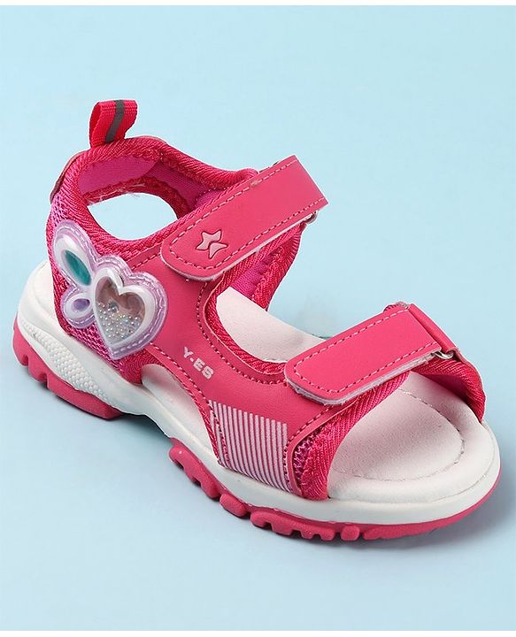 Cute Walk by Babyhug Casual Sandals with Velcro Closure & Heart Applique - Fuschia