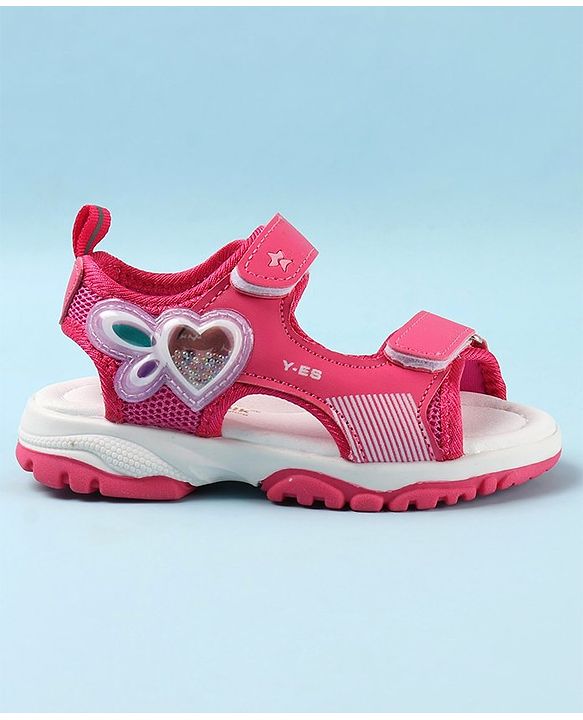 Cute Walk by Babyhug Casual Sandals with Velcro Closure & Heart Applique - Fuschia