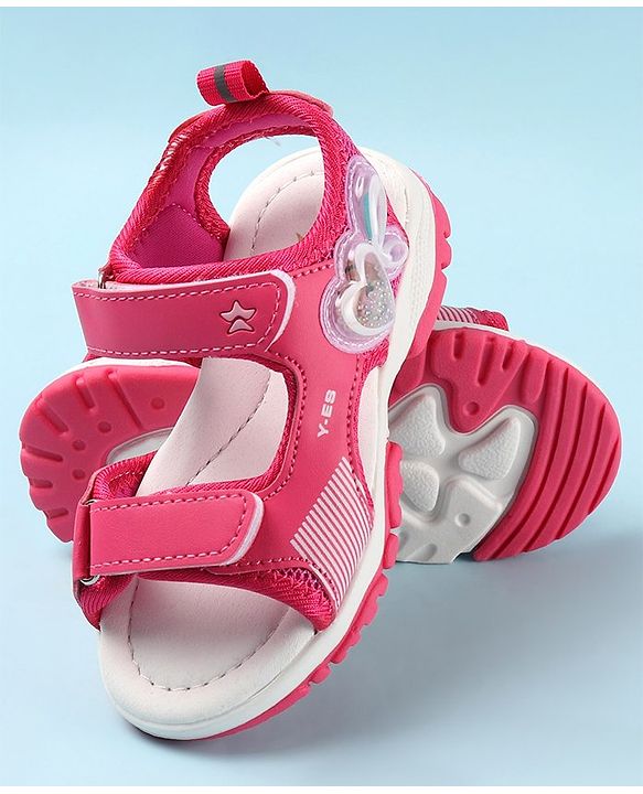 Cute Walk by Babyhug Casual Sandals with Velcro Closure & Heart Applique - Fuschia