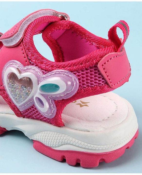 Cute Walk by Babyhug Casual Sandals with Velcro Closure & Heart Applique - Fuschia