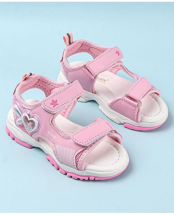 Cute Walk by Babyhug Casual Sandals with Velcro Closure & Heart Applique - Pink