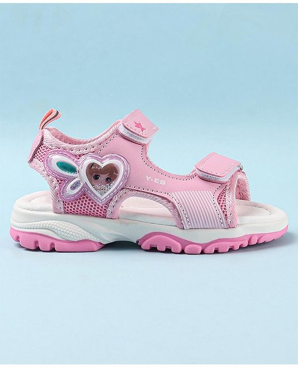 Cute Walk by Babyhug Casual Sandals with Velcro Closure & Heart Applique - Pink