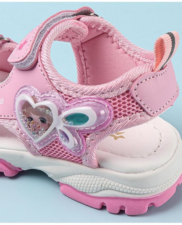 Cute Walk by Babyhug Casual Sandals with Velcro Closure & Heart Applique - Pink