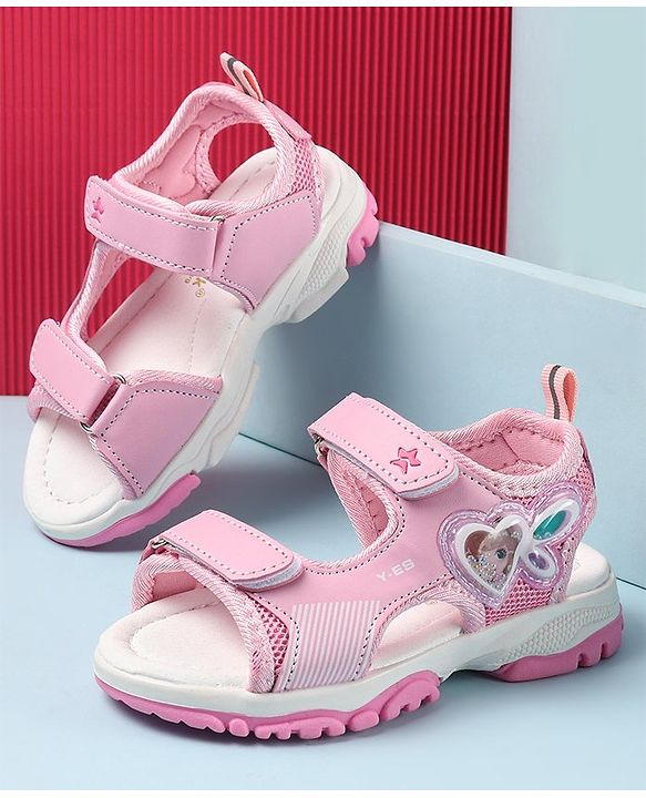 Cute Walk by Babyhug Casual Sandals with Velcro Closure & Heart Applique - Fuschia