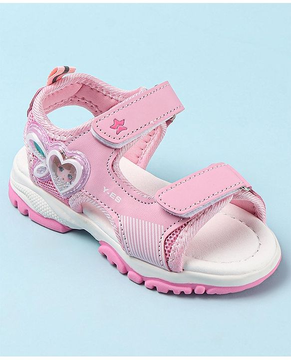 Cute Walk by Babyhug Casual Sandals with Velcro Closure & Heart Applique - Fuschia