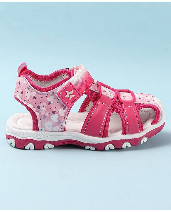 Cute Walk by Babyhug Velcro Closure Sandals with Hearts & Glitter Print - Fuchsia
