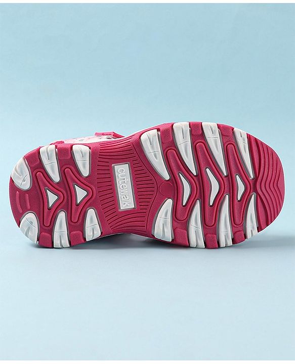 Cute Walk by Babyhug Velcro Closure Sandals with Hearts & Glitter Print - Fuchsia