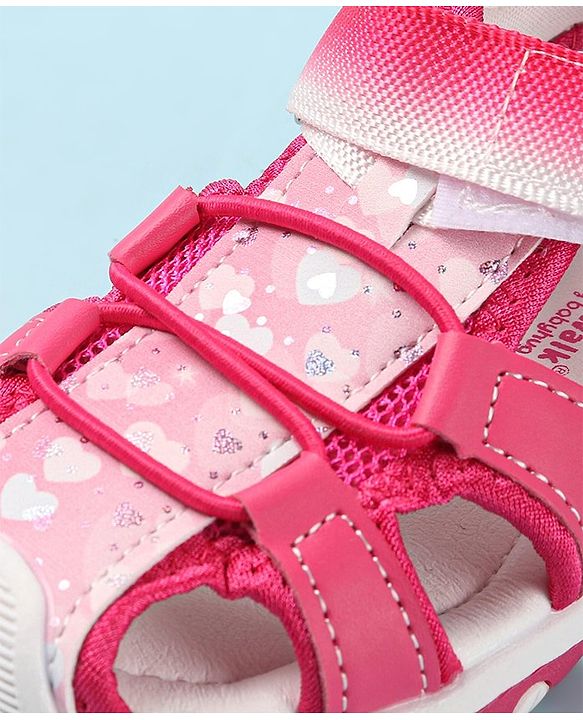 Cute Walk by Babyhug Velcro Closure Sandals with Hearts & Glitter Print - Fuchsia