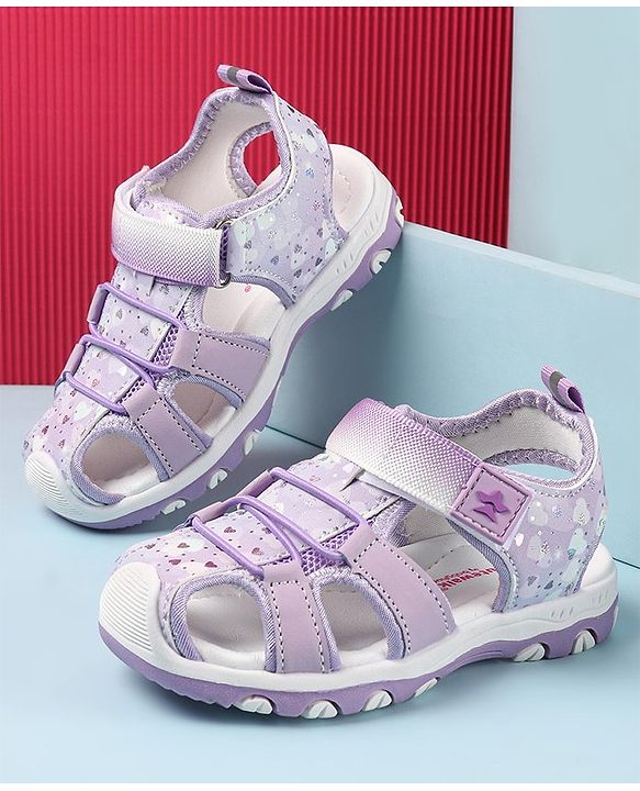 Cute Walk by Babyhug Velcro Closure Sandals with Hearts & Glitter Print - Fuchsia