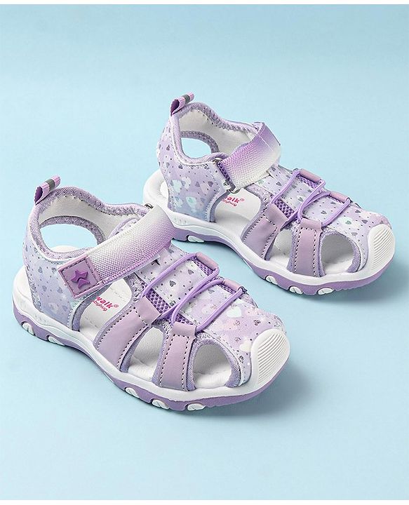 Cute Walk by Babyhug Velcro Closure Sandals with Hearts & Glitter Print - Fuchsia