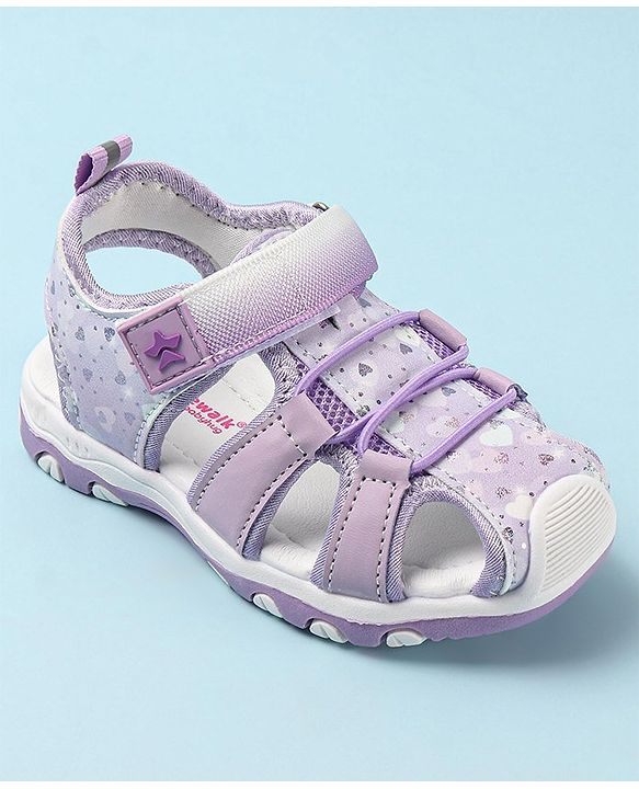 Cute Walk by Babyhug Velcro Closure Sandals with Hearts & Glitter Print - Fuchsia