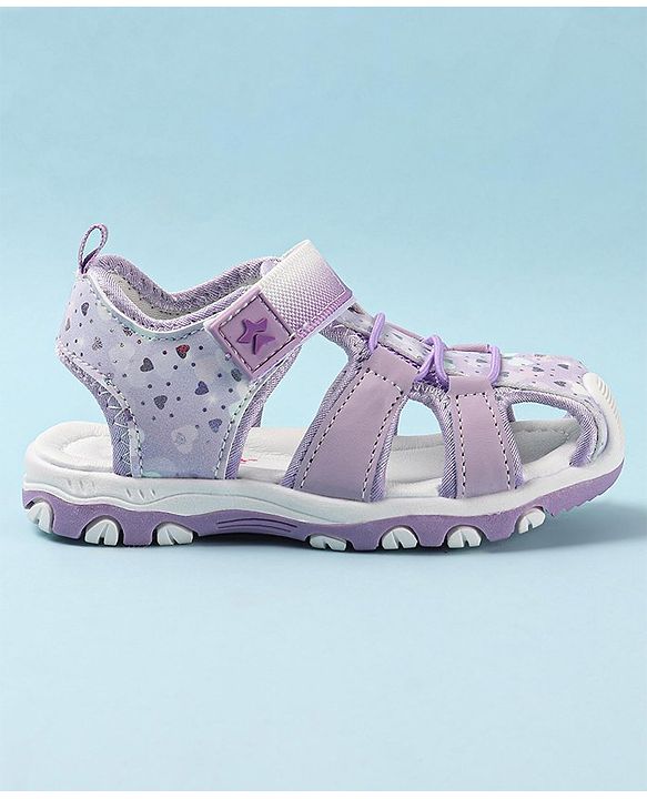 Cute Walk by Babyhug Velcro Closure Sandals with Hearts & Glitter Print - Fuchsia