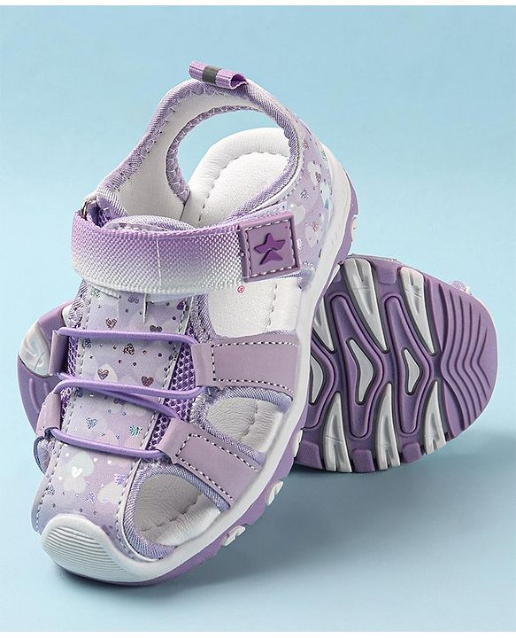 Cute Walk by Babyhug Velcro Closure Sandals with Hearts & Glitter Print - Fuchsia