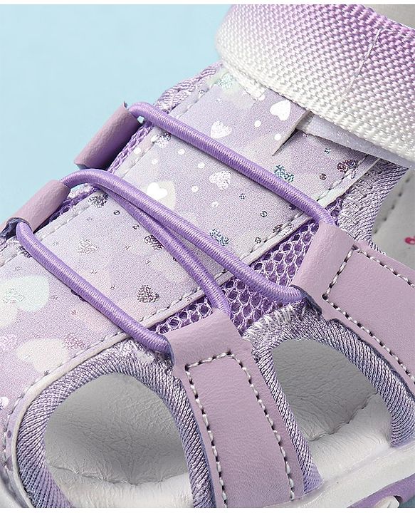 Cute Walk by Babyhug Velcro Closure Sandals with Hearts & Glitter Print - Fuchsia