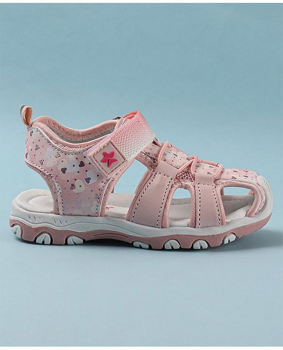 Cute Walk by Babyhug Velcro Closure Sandals with Hearts & Glitter Print - Fuchsia