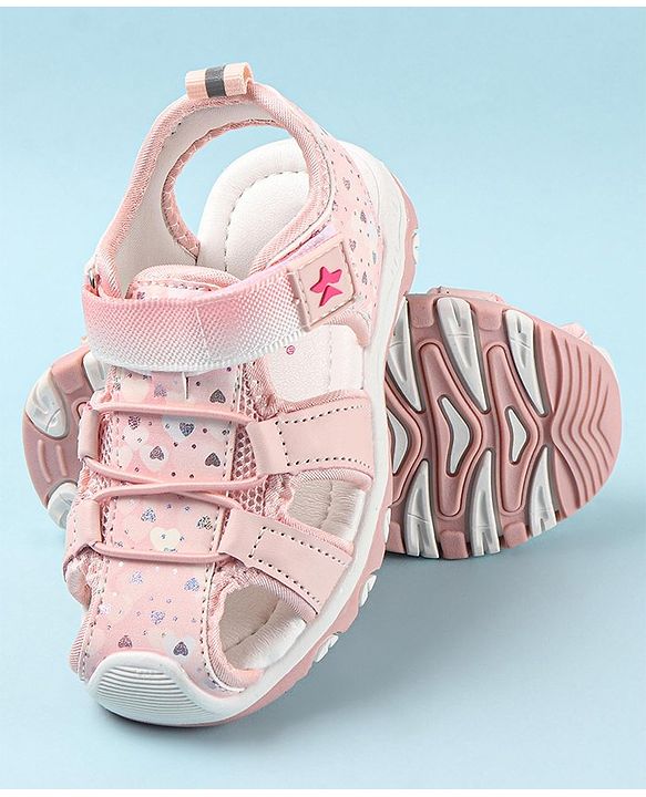 Cute Walk by Babyhug Velcro Closure Sandals with Hearts & Glitter Print - Fuchsia
