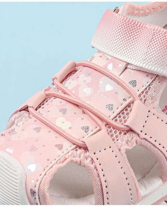 Cute Walk by Babyhug Velcro Closure Sandals with Hearts & Glitter Print - Fuchsia