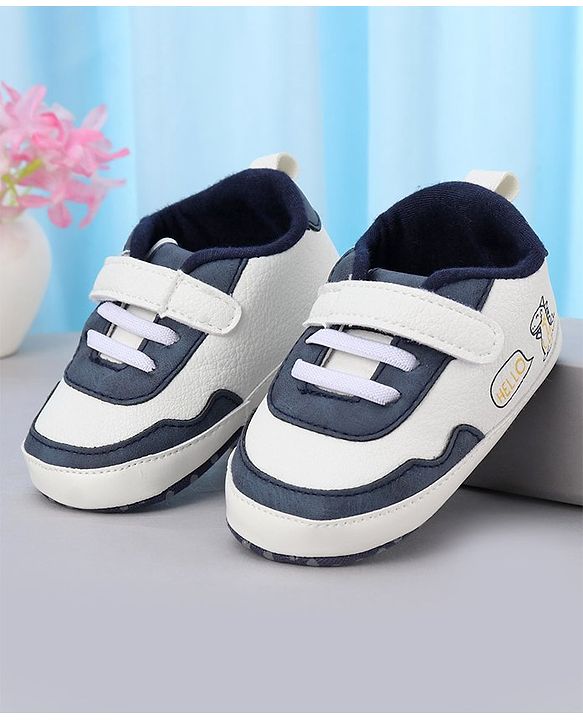 Cute Walk by Babyhug Booties With Velcro Closure & Dino Print - Blue & White