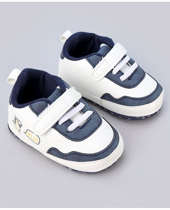 Cute Walk by Babyhug Booties With Velcro Closure & Dino Print - Blue & White